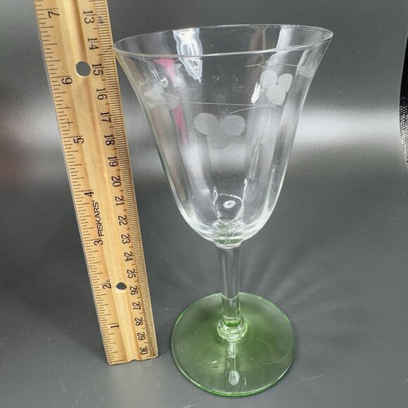 Vintage Uranium Stem Single Goblet Barware Drinking Cup Etched Top Glassware VTG - Picture 5 of 9